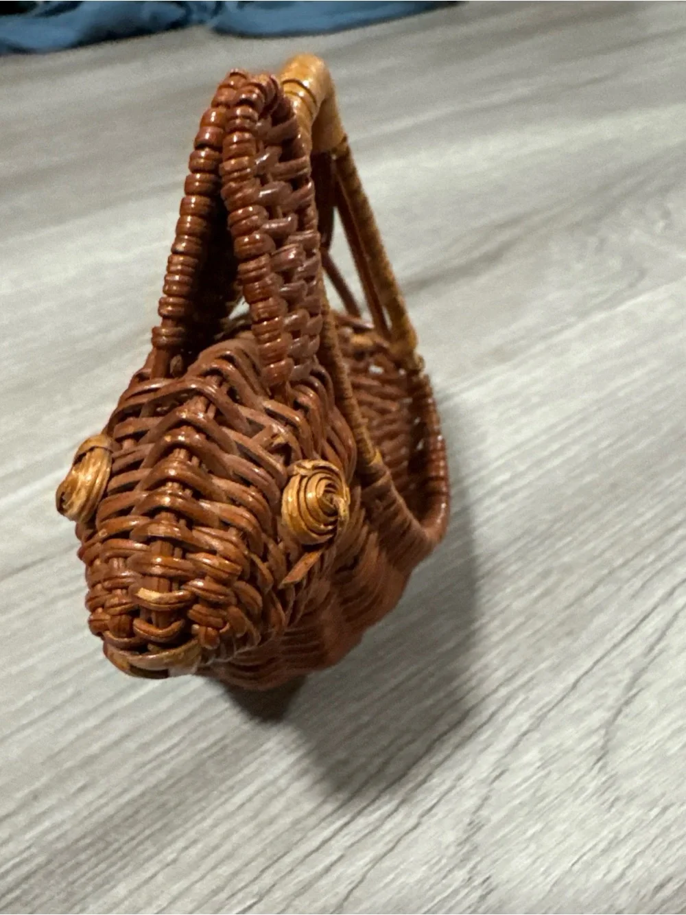 Vintage Small EASTER BUNNY Brown Wicker Basket 5.5” With Handle Plant Holder